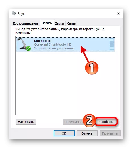 Övergång till mikrofonegenskaperna i ljudinställningarna för Windows-operativsystemet 10
