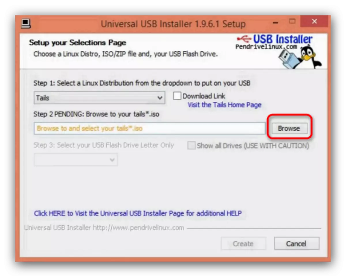Sélectionnez l'image de Tails dans Universal USB Installer