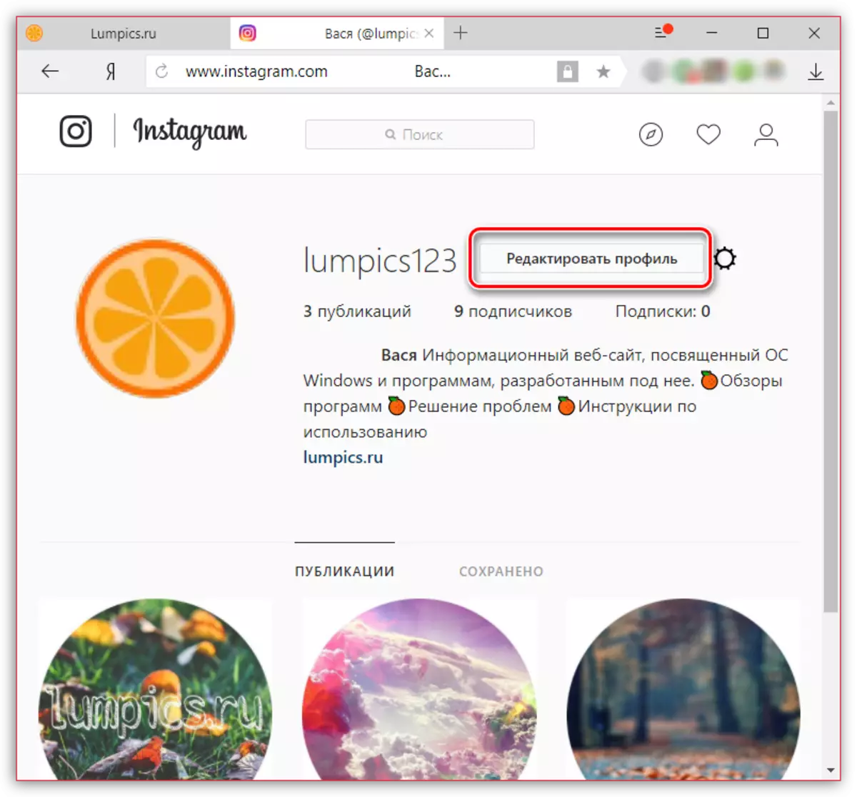 Editjar Profil fuq websajt Instagram