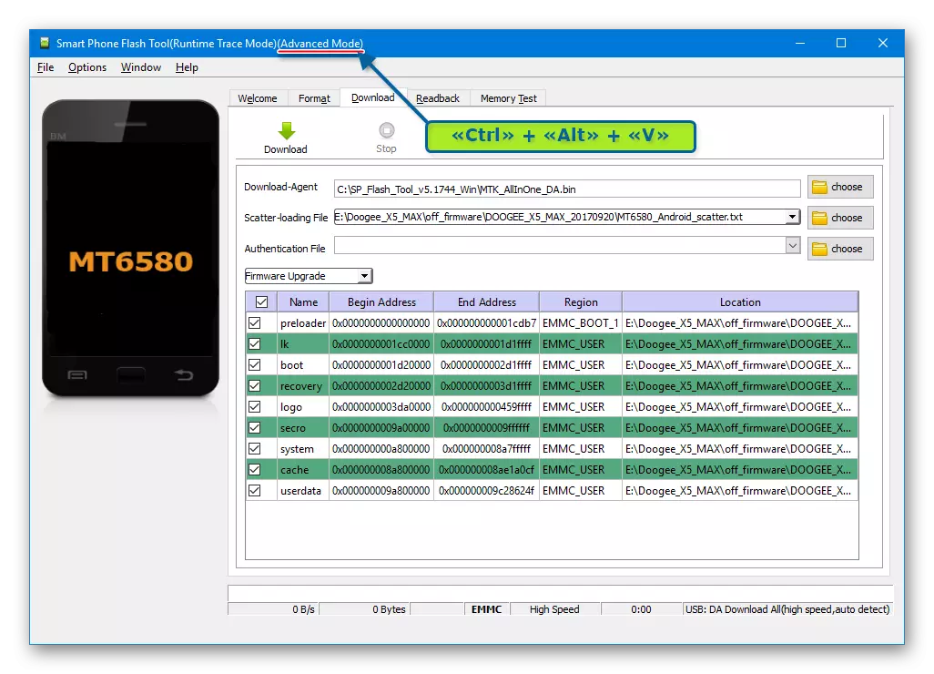 Doogee X5 Max Sp Flash Tool Activation Advanced mode upang ibalik ang NVRAM