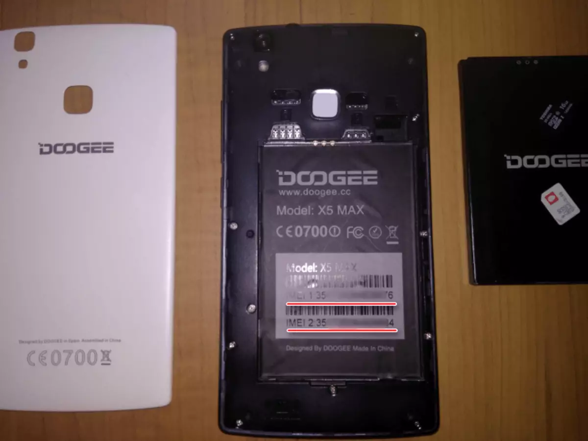 DOOGEE X5 MAX IMEI Identifiers di bawah baterai perangkat