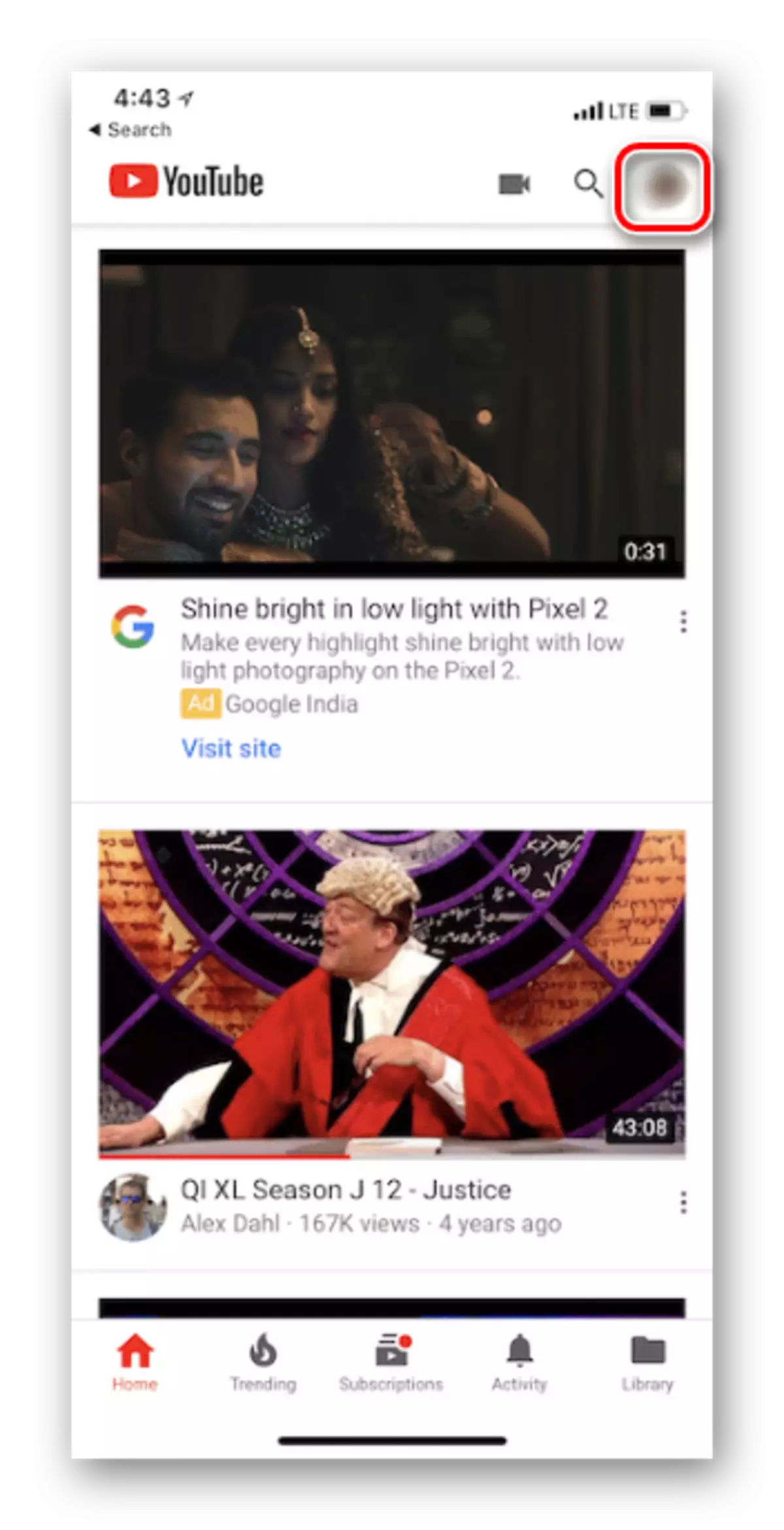 IOS இல் YouTube அமைப்புகளுக்கு உள்நுழைக