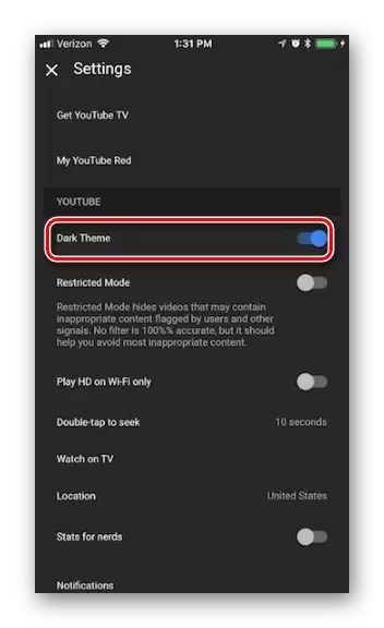 Aktivizimi i modalitetit të errët në YouTube në iOS