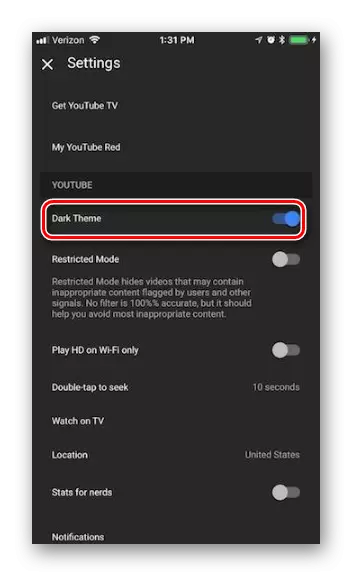 IOS-та караңгы youtube режимын активлаштыру