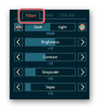 Przejdź do zakładki Filtruj w panelu sterowania Dark Reader w Internet Explorer