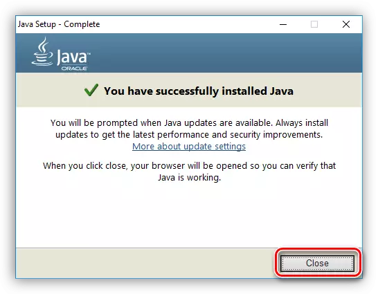 Dernière fenêtre d'installateur Java