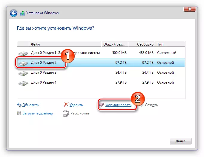 Sekcja formatowania podczas instalowania systemu Windows