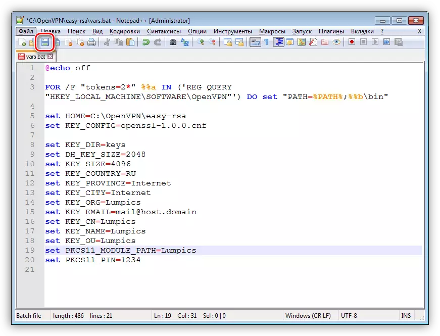 Uložení souboru skriptu pro konfiguraci serveru OpenVPN