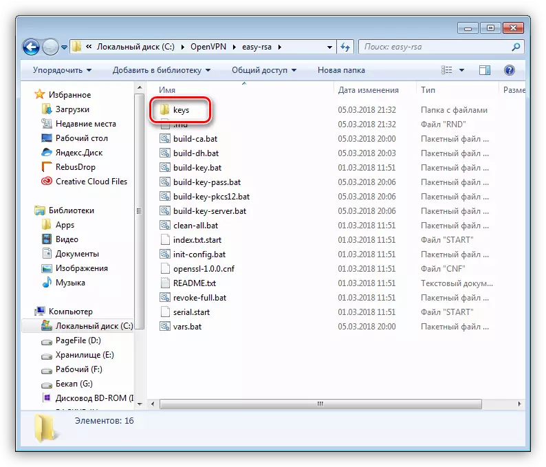 ഓപ്പൺവിപിഎൻ സെർവർ സജ്ജീകരിക്കുന്നതിന് കീകളും സർട്ടിഫിക്കറ്റുകളും ഉള്ള ഫോൾഡർ