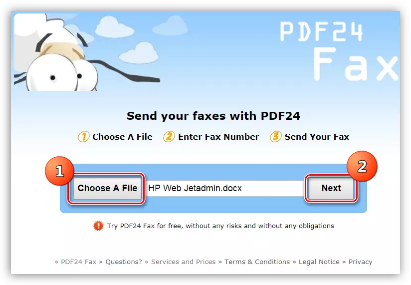 PDF24 Creator 0 န်ဆောင်မှုကို အသုံးပြု. ဖက်စ်မှပေးပို့မည့်ဖိုင်တစ်ခုကိုရွေးချယ်ခြင်း