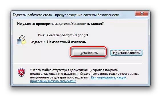 Potwierdź instalację gadżetu CORETEMP w oknie dialogowym Windows 7
