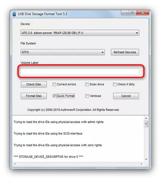Pika e ndryshimit Emri i flash drive në USB Disk Storage Storage Tool 5-3