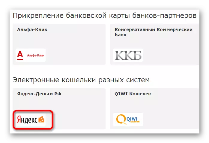 Mocowanie elektronicznego portfela Yandex