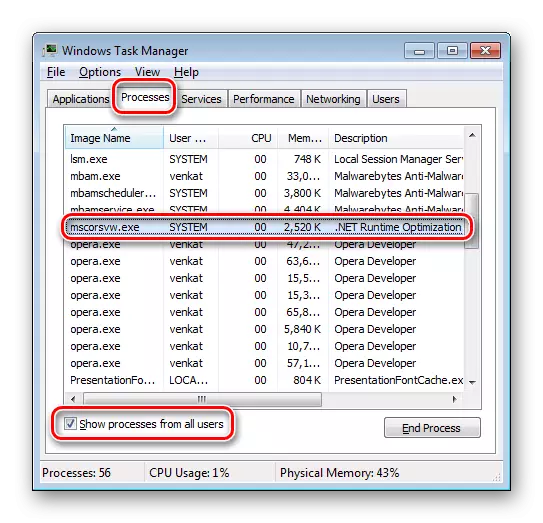 Process mscorsvw.exe i Task Manager