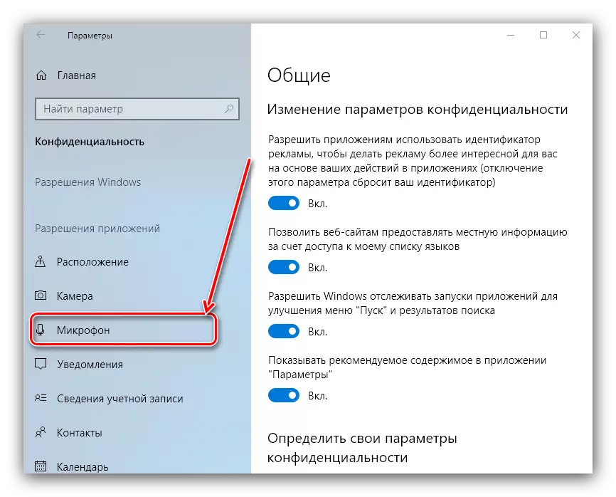Riservatezza della registrazione per risolvere i problemi con il microfono collegato ma non funzionante in Windows 10