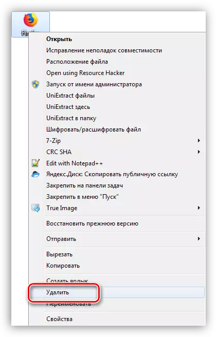 Vyjměte štítek z pracovní plochy pomocí kontextového menu v systému Windows