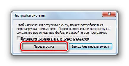 Potvrdenie systému reštartovania systému v dialógovom okne v konfigurácii systému v systéme Windows 7