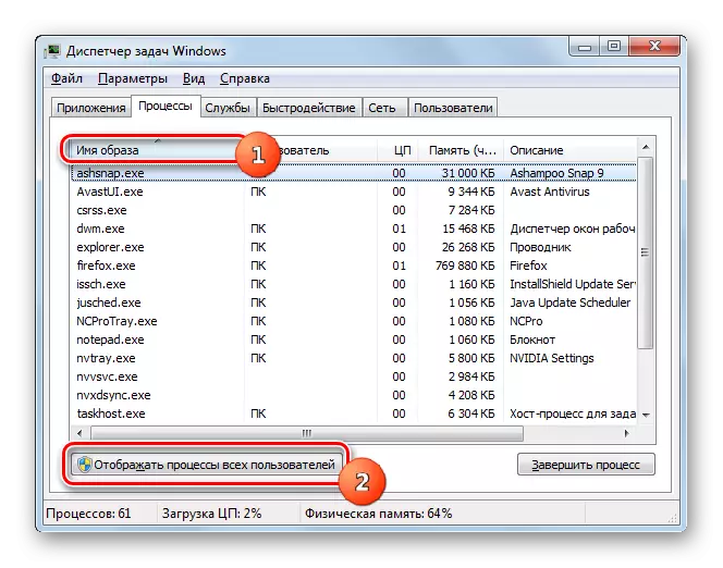 Iet, lai parādītu visus lietotāju procesus cilnē Process no Pieteikumi cilnes Task Manager interfeiss Windows 7