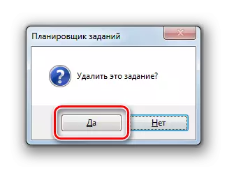 Пацверджанне выдалення задачы ў дыялогавым акне планавальніка заданняў у Windows 7