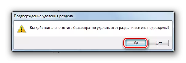 Bestätigung der Entfernung der verdächtigen Registrierungspartition in der Systemregistrierungs-Editorschnittstelle in Windows 7