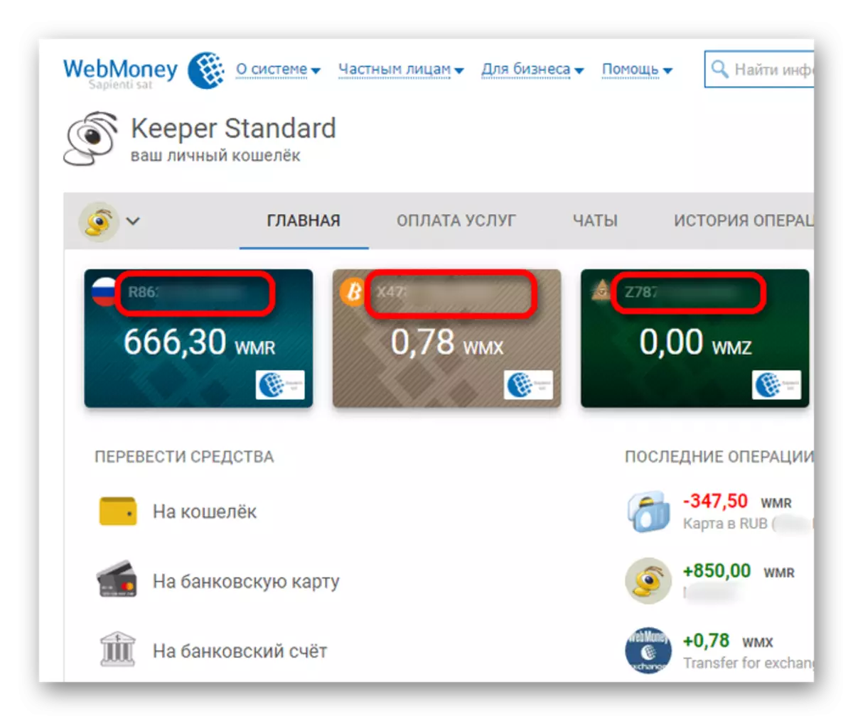 Lihat maklumat asas dalam WebMoney Keeper