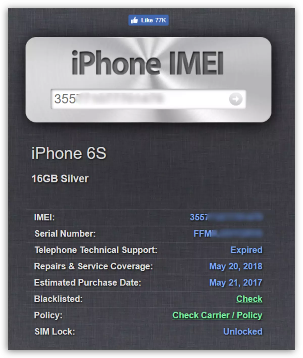 Kuckt IMEI Informatioun op iPhoneimei.info