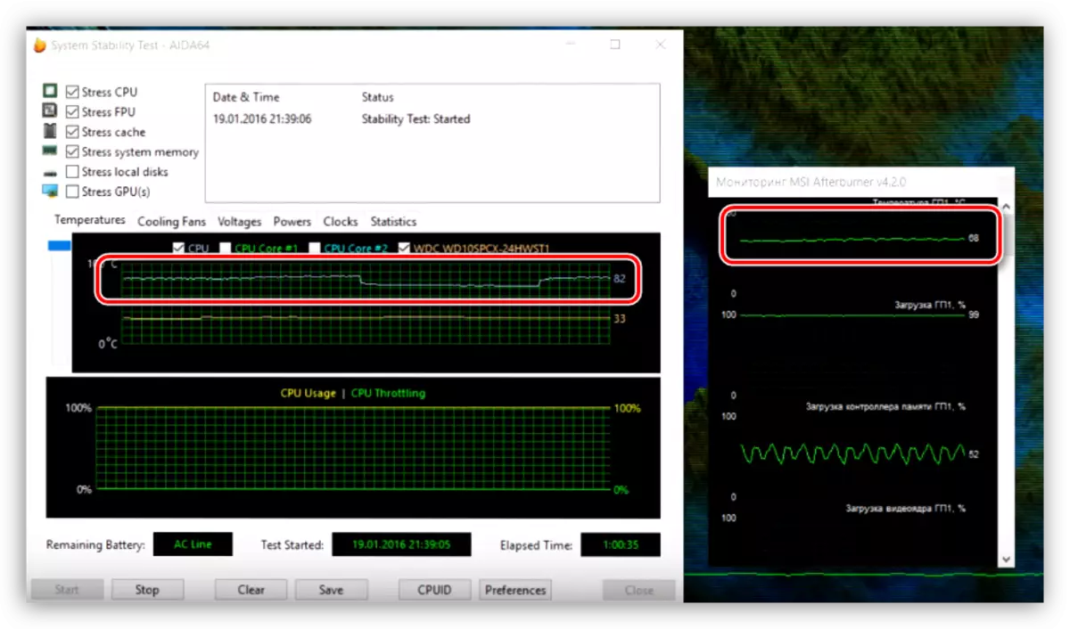 Ang temperatura sa prosesor ug laptop video card nga wala magbugno