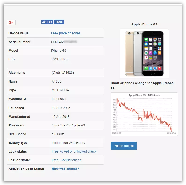 Visa iPhone information på imei24.com