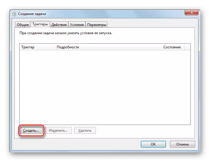 Siirry määrittämään käynnistysolosuhteet toimenpiteestä Tehtävän aikataulukon käyttöliittymän Tehtävän luomisikkunassa Windows 7: ssa