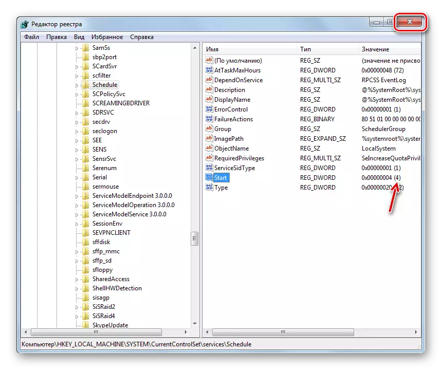 Zatvorenie okna Editor systému Registry v systéme Windows 7