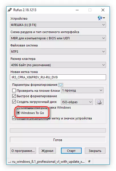 Inštalácia prepínača do systému Windows prejdite v programe RUFUS