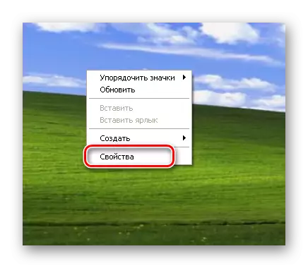 Postavka lastnosti v kontekstnem meniju Desktop Windows XP