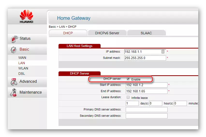 een DHCP-server configureren in de Huawei router