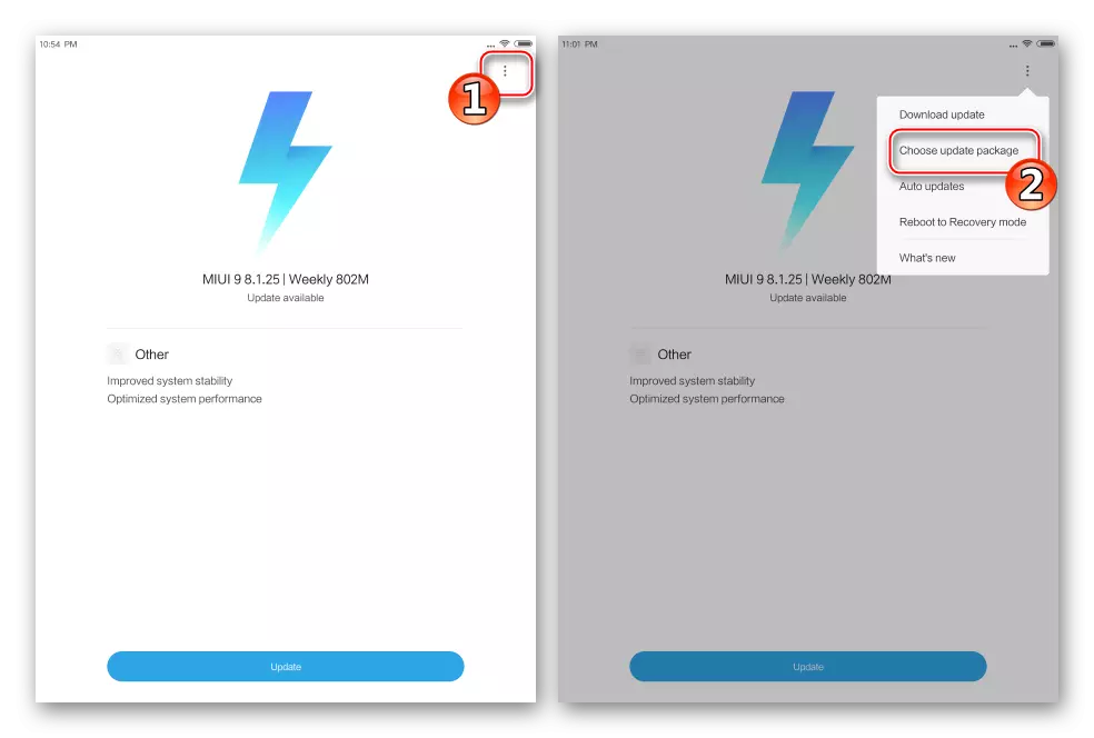 Xiaomi Mipad 2 Aktualizacje systemowe Opcje menu Wywołanie Dotknij Trzy punkty