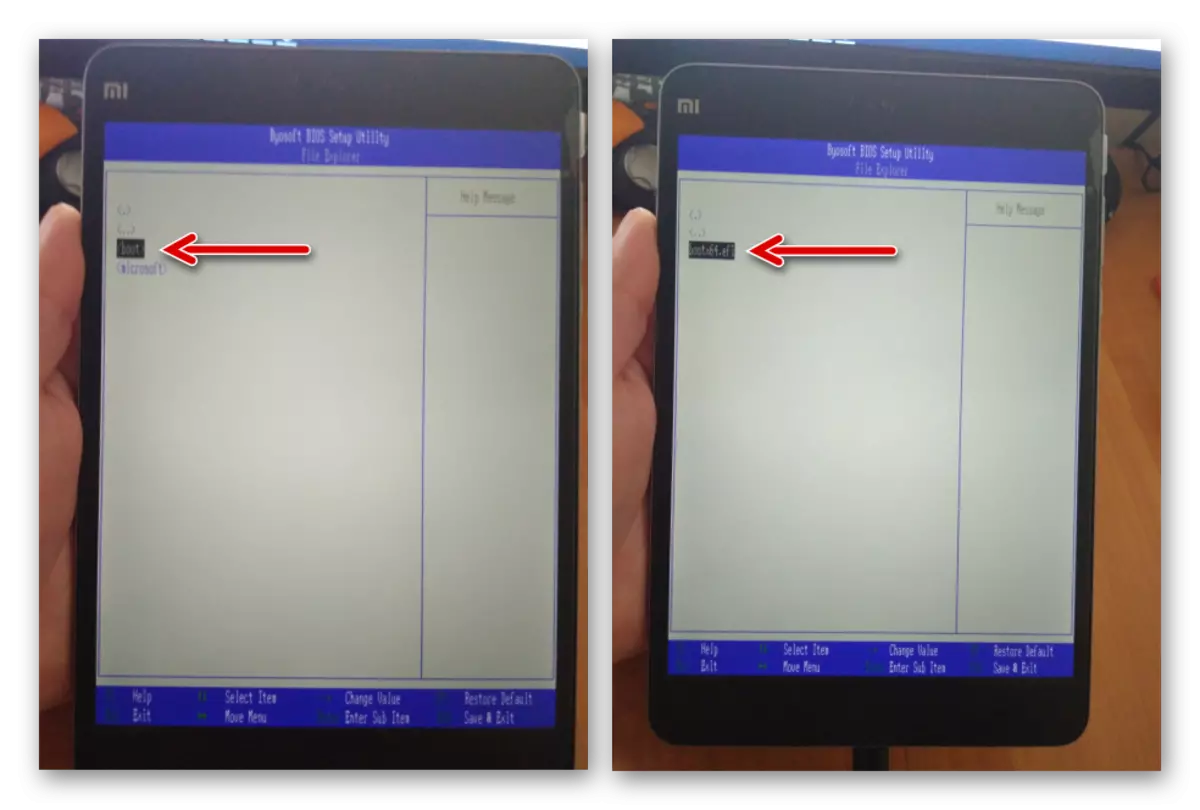 Xiaomi MiPad 2 memilih fail bootx64.efi dalam tablet BIOS untuk permulaan pemasangan Windows