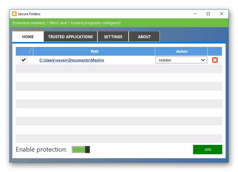 Магчымасць выкарыстання праграмы Secure Folders для ўтойвання тэчак у АС Віндовс