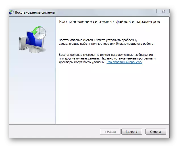 Pogovorno okno za obnovitev sistema v sistemu Windows 7