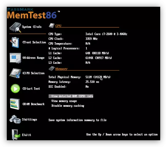 Überprüfen der Leistung des RAM im Programm Memtest86