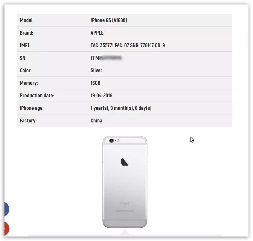 Ningali inpormasi iPhone dina situs jasa IMEI.info
