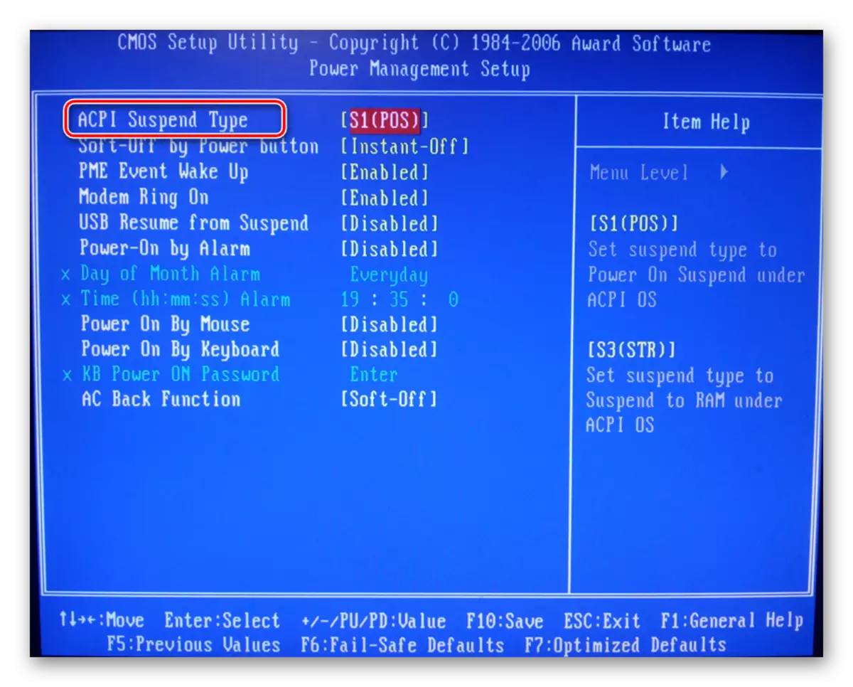 Parametrat e parametrave të mënyrës së fjetjes në BIOS