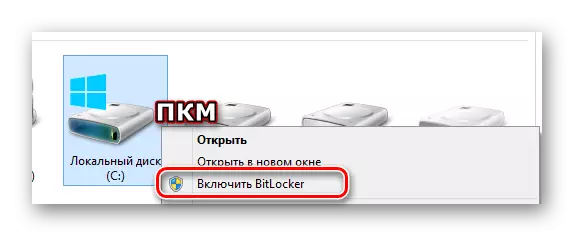 Evnen til at aktivere BitLocker gennem PCM-menuen i vinduet Mit computer i Windows Wintovs