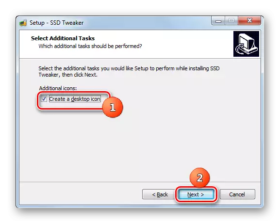 Инсталиране на икони на приложение на работния плот в инсталационния съветник на програмата SSDWeaker в Windows 7