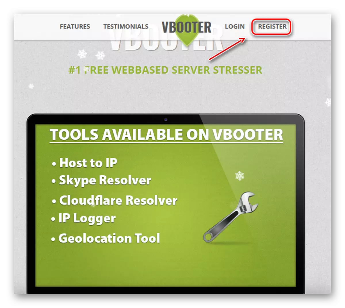 VBooter servisinin ana sayfasında linke kaydolun