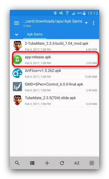 Mixplorer dirijorundakı açıq apk faylı seçin