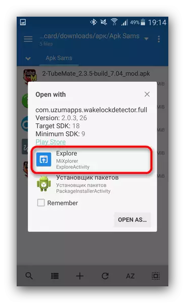 Menu Konteks file APK di Konduktor Mixplorer