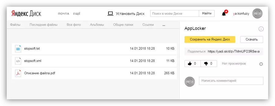 Yandex diskoan software instalazioa debekatzeko fitxategiak