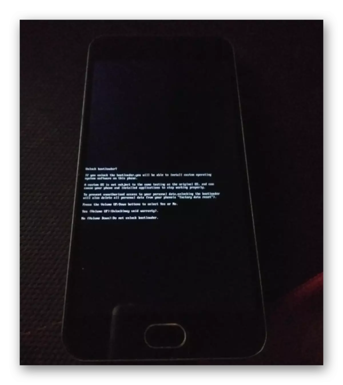 Meizu M2 Мини предупреждение на екрана, преди да отключите bootloader