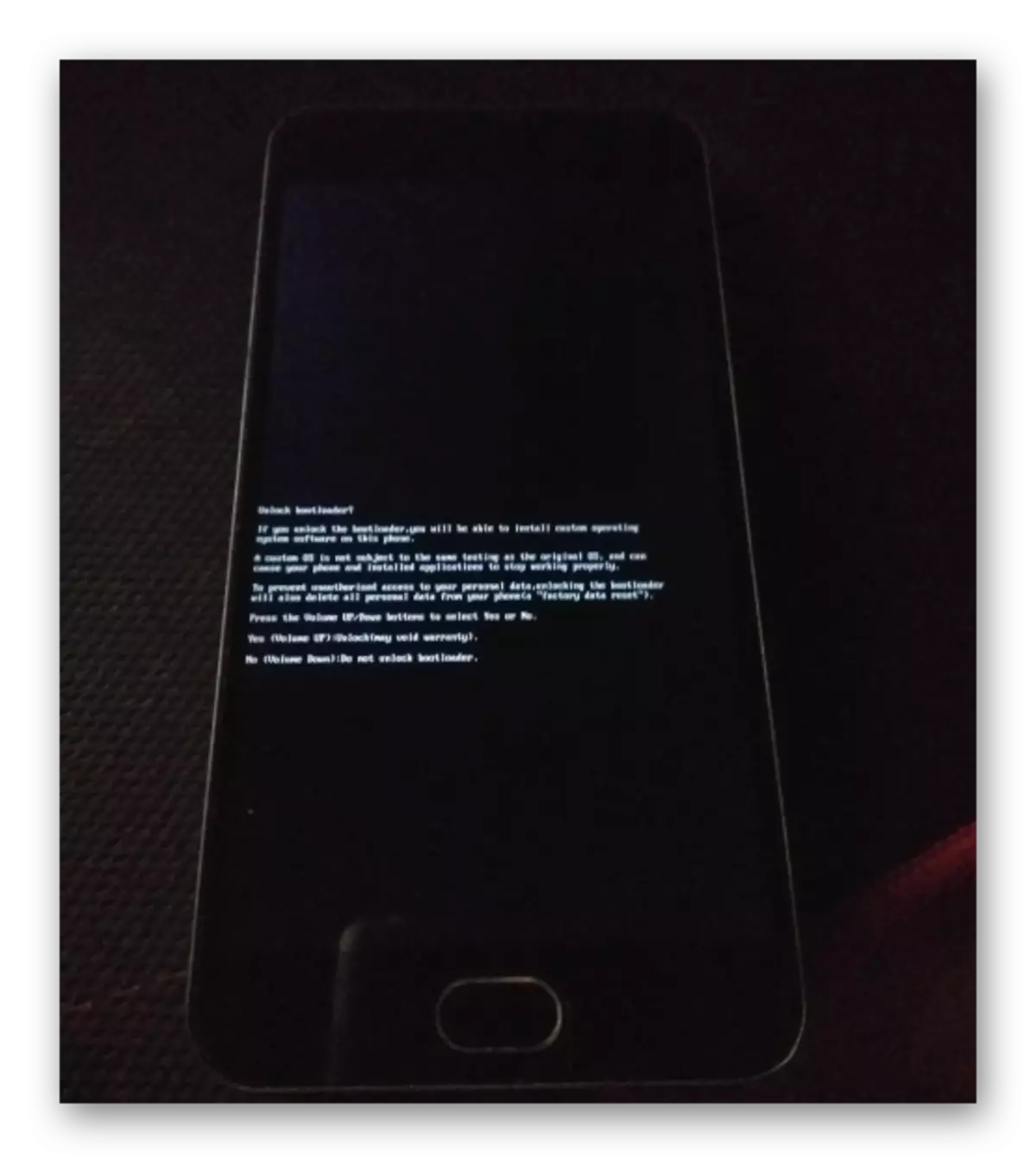 Meizu m2 mini onyo kwenye skrini kabla ya kufungua bootloader