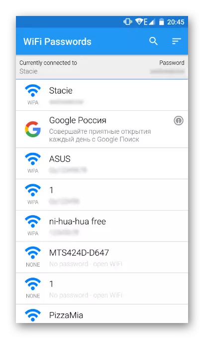 WiFi პაროლები WiFi და პაროლები Android- ზე