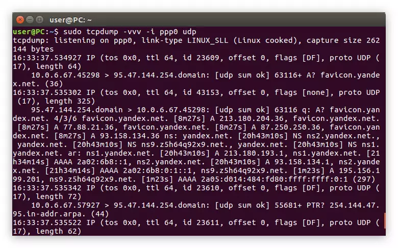 An example of the application of the PORT filter in the TCPDUMP command in Linux
